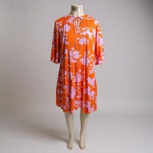 Orange Floral Midi Dress Size Extra Large